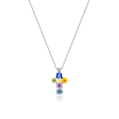 Tiny Cross in Bloom Necklace - 1mm 925 Sterling Silver [Free upgrade] - Pendant Necklace