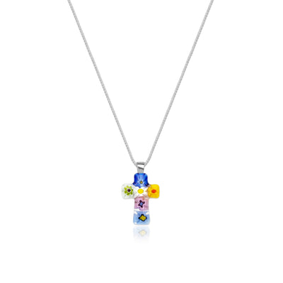 Tiny Cross in Bloom Necklace - 1mm 925 Sterling Silver [Free upgrade] - Pendant Necklace
