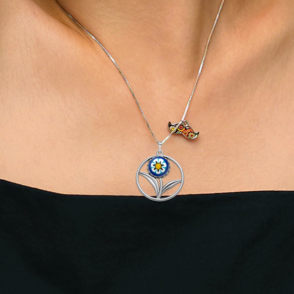 A Flower in Bloom Necklace - Blue Flower 2 - Pendant Necklace