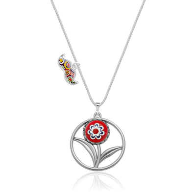 A Flower in Bloom Necklace - Red Flower - Pendant Necklace