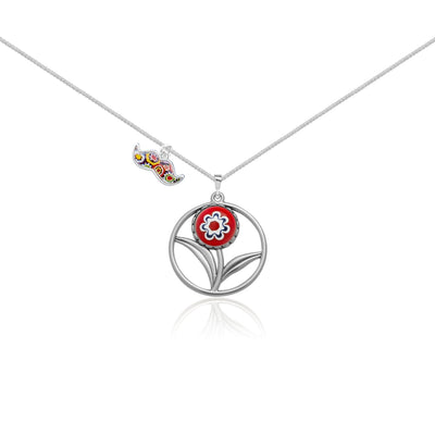 A Flower in Bloom Necklace - Red Flower - Pendant Necklace