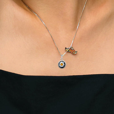 Art Flower in Bloom Necklace - Black Daisy Flower - Pendant Necklace