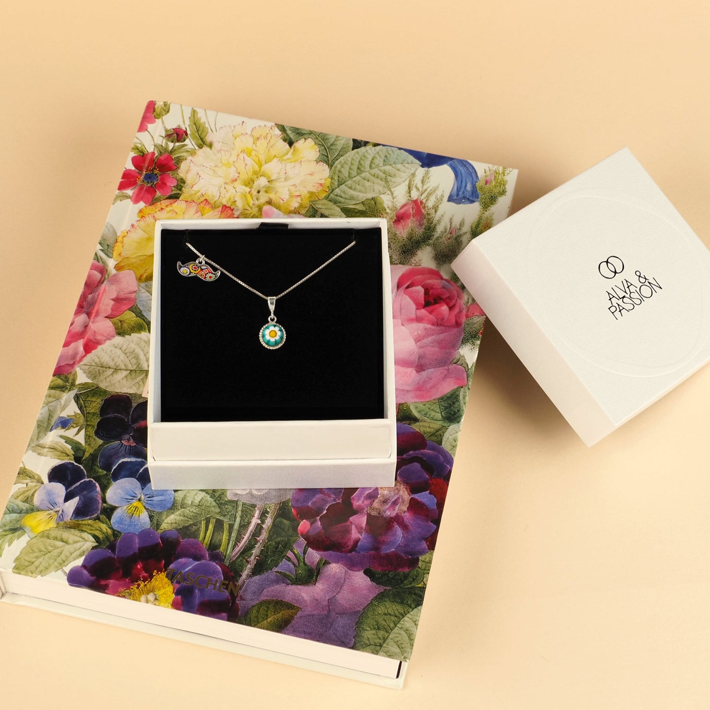 Art Flower in Bloom Necklace - Cyan Daisy Flower - Pendant Necklace