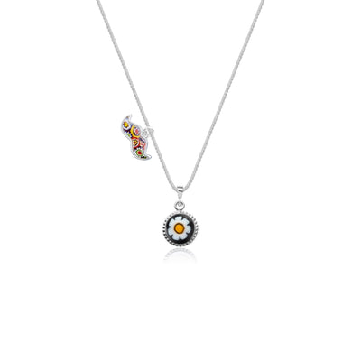 Art Flower in Bloom Necklace - Cyan Daisy Flower - Pendant Necklace