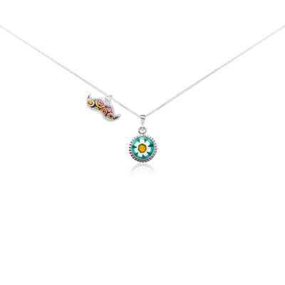 Art Flower in Bloom Necklace - Cyan Daisy Flower - Pendant Necklace