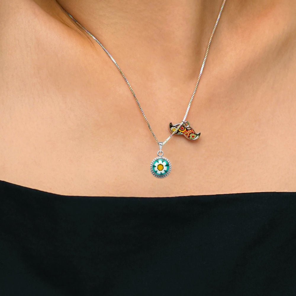 Art Flower in Bloom Necklace - Cyan Daisy Flower - Pendant Necklace