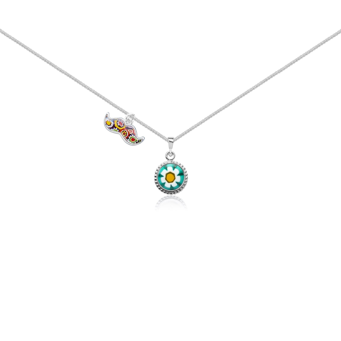 Art Flower in Bloom Necklace - Cyan Daisy Flower - Pendant Necklace