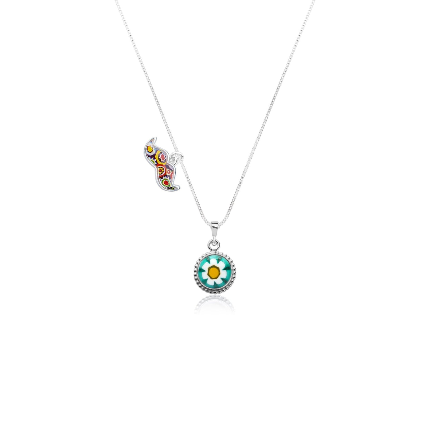 Art Flower in Bloom Necklace - Cyan Daisy Flower - Pendant Necklace