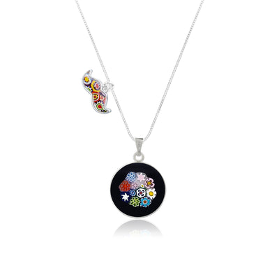 Bouquet in Bloom Black Necklace - 18mm - Pendant Necklace