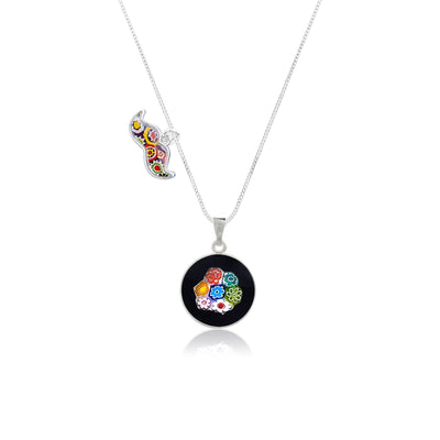 Bouquet in Bloom Black Necklace - 18mm - Pendant Necklace