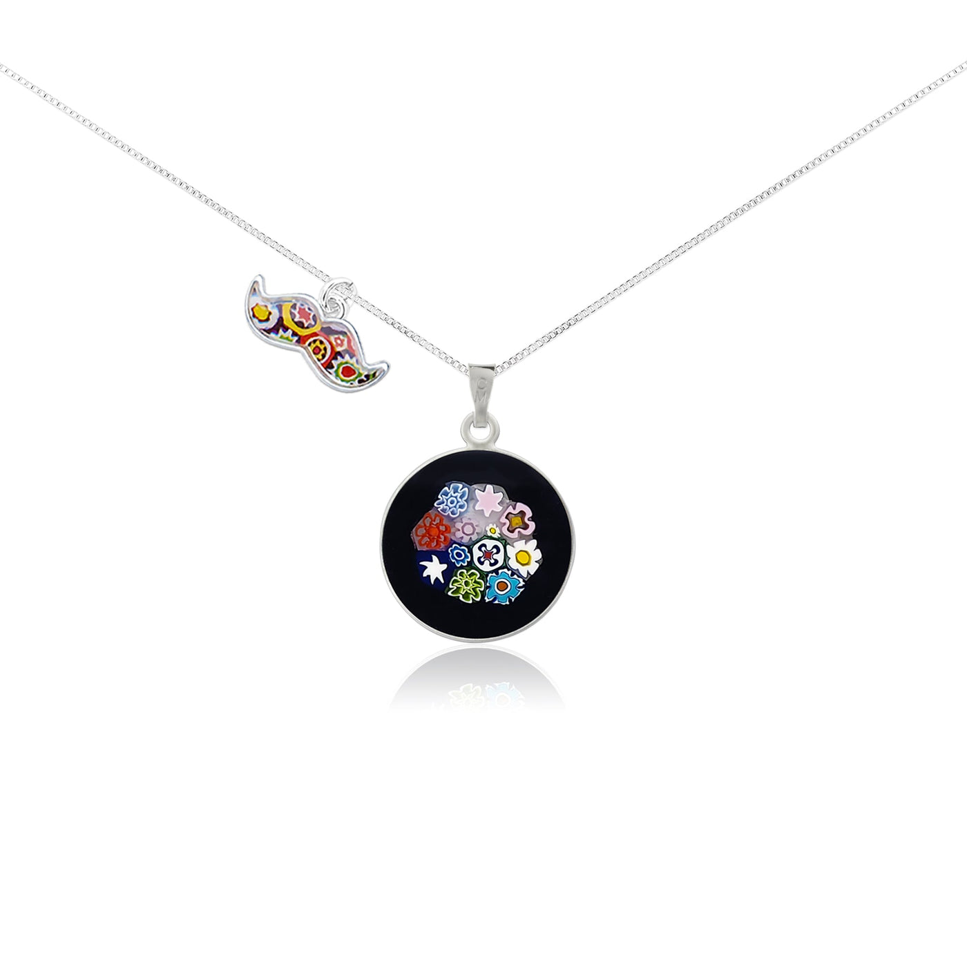 Bouquet in Bloom Black Necklace - 18mm - Pendant Necklace