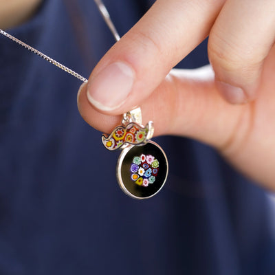 Bouquet in Bloom Black Necklace - 18mm - Pendant Necklace