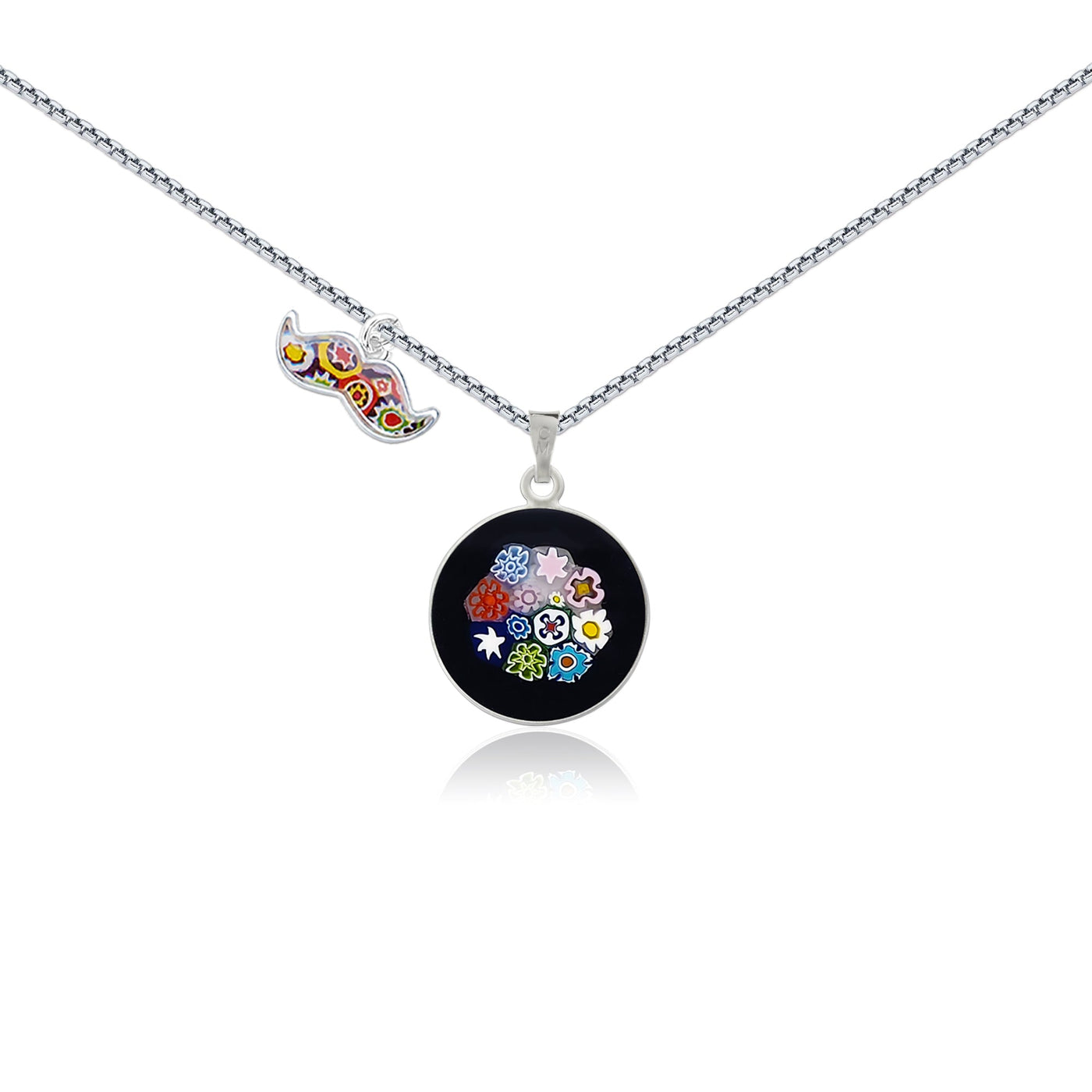 Bouquet in Bloom Black Necklace - 18mm - Pendant Necklace