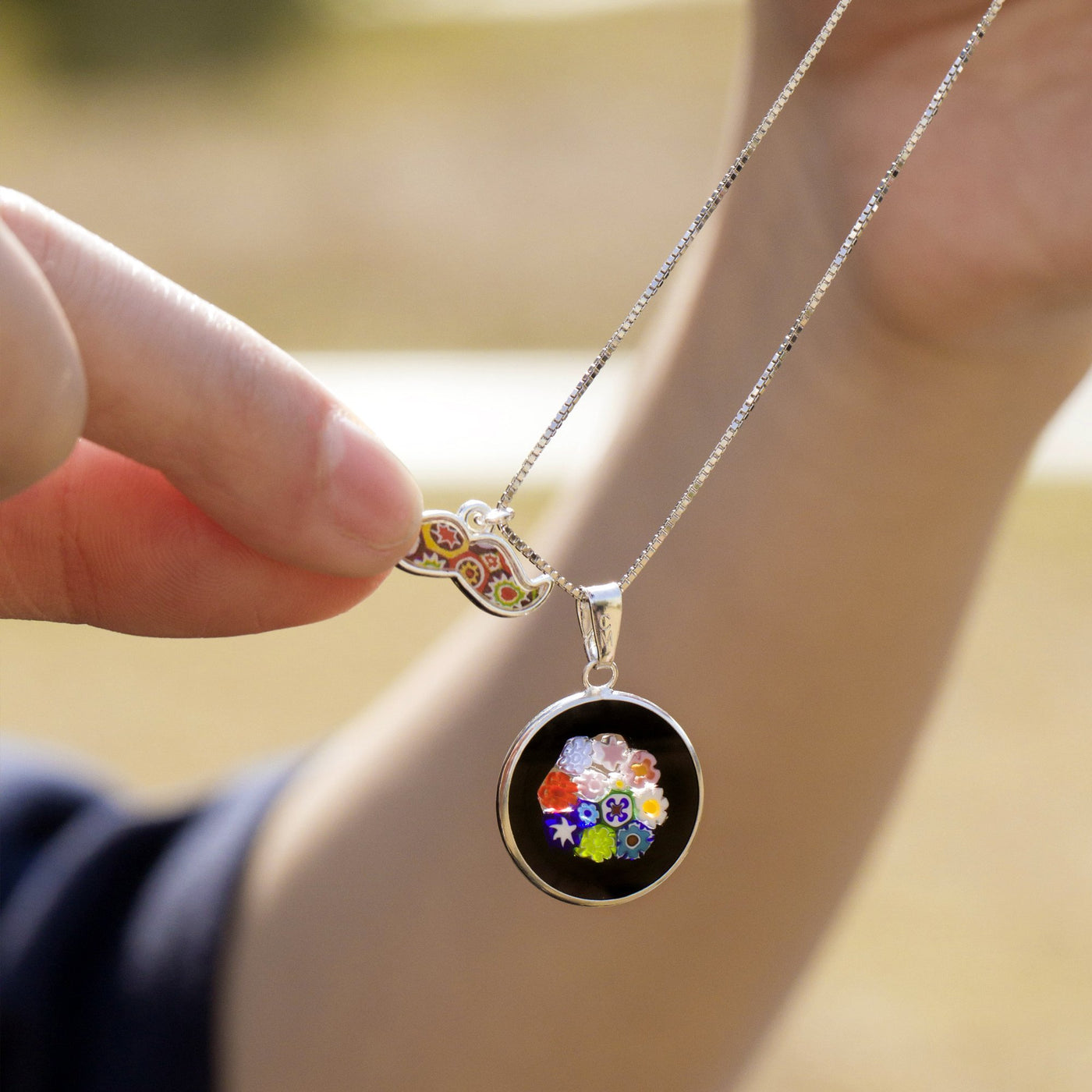 Bouquet in Bloom Black Necklace - 18mm - Pendant Necklace