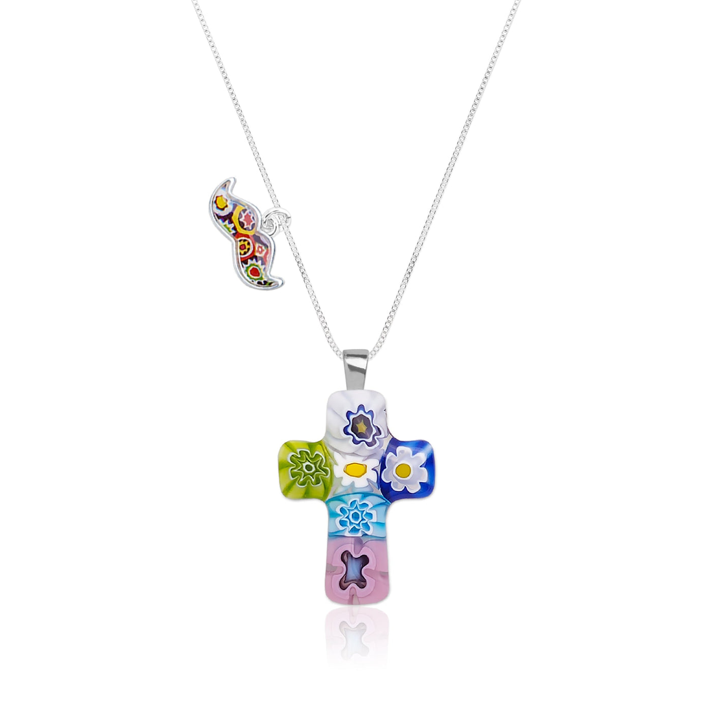 Cross in Bloom Necklace - 0.85mm 925 Sterling Silver - Pendant Necklace