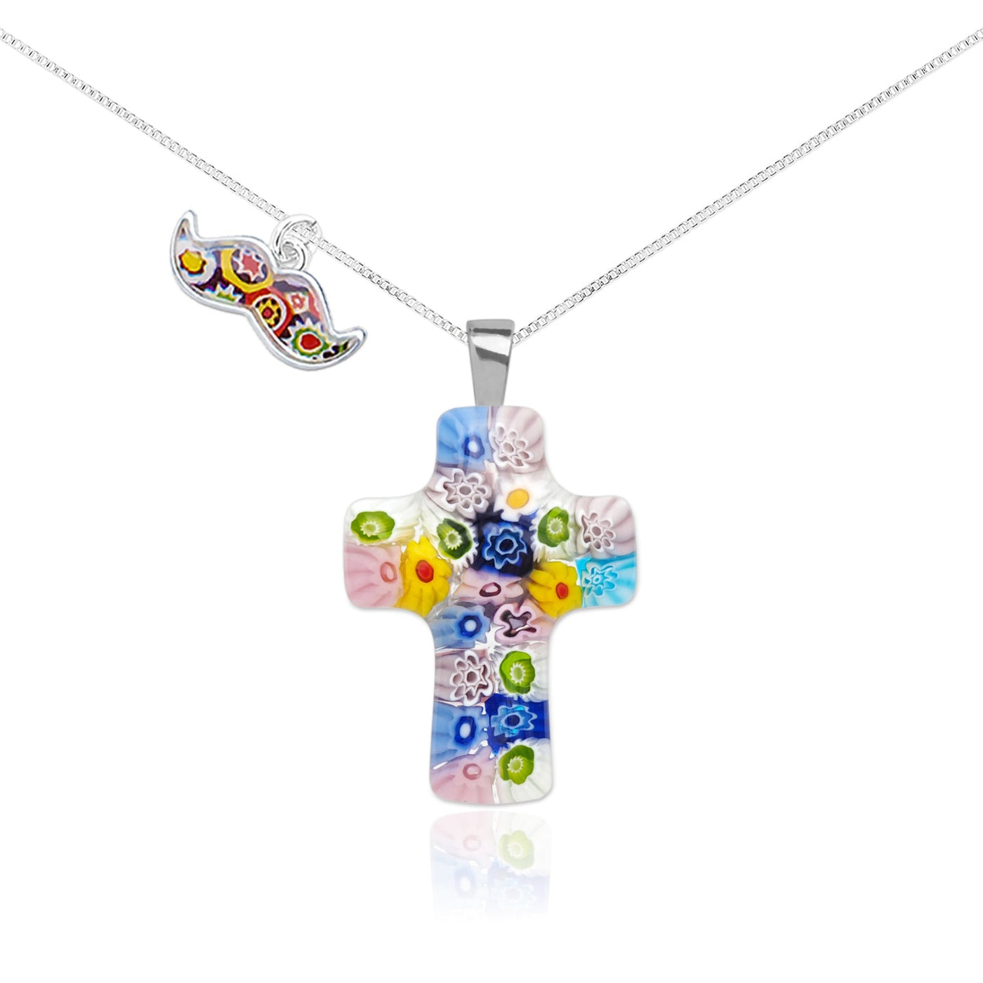 Cross in Bloom Necklace with Micro-Floral - 0.85mm 925 Sterling Silver - Pendant Necklace