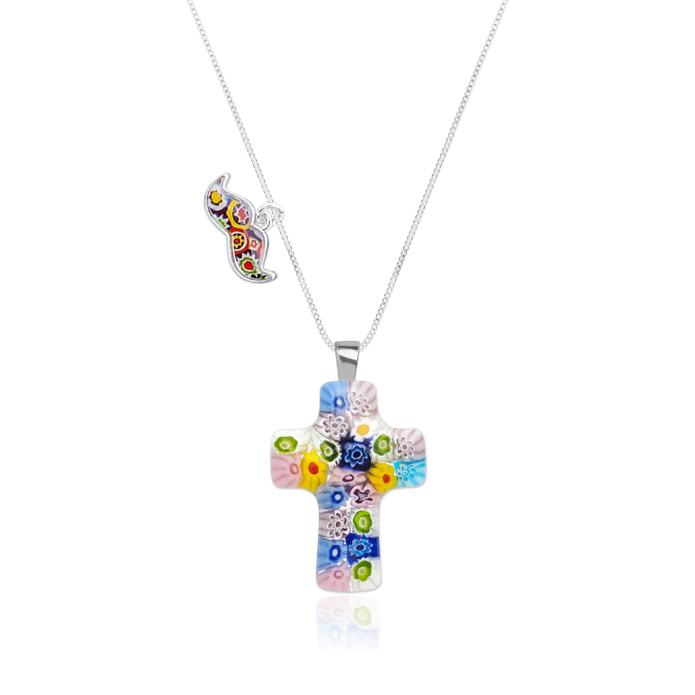Cross in Bloom Necklace with Micro-Floral - 0.85mm 925 Sterling Silver - Pendant Necklace