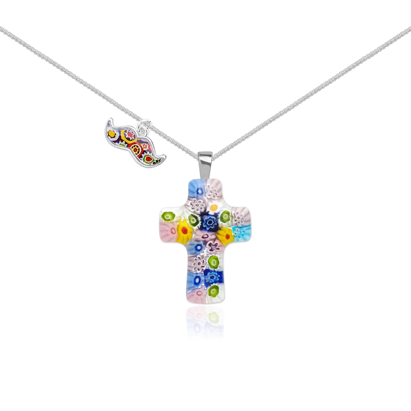 Cross in Bloom Necklace with Micro-Floral - 1mm 925 Sterling Silver [+USD10.00] - Pendant Necklace