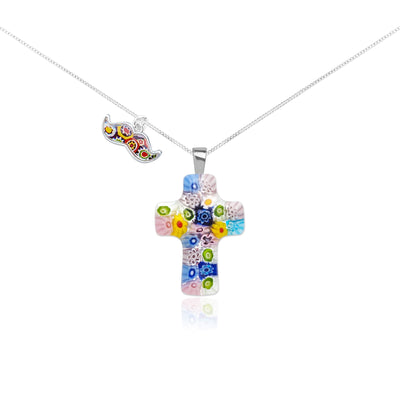 Cross in Bloom Necklace with Micro-Floral - 1mm 925 Sterling Silver [+USD10.00] - Pendant Necklace