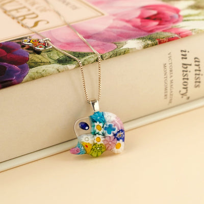 Elephant in Bloom Necklace - 1.3mm Anti-Tarnish Silver [+USD25] - Pendant Necklace
