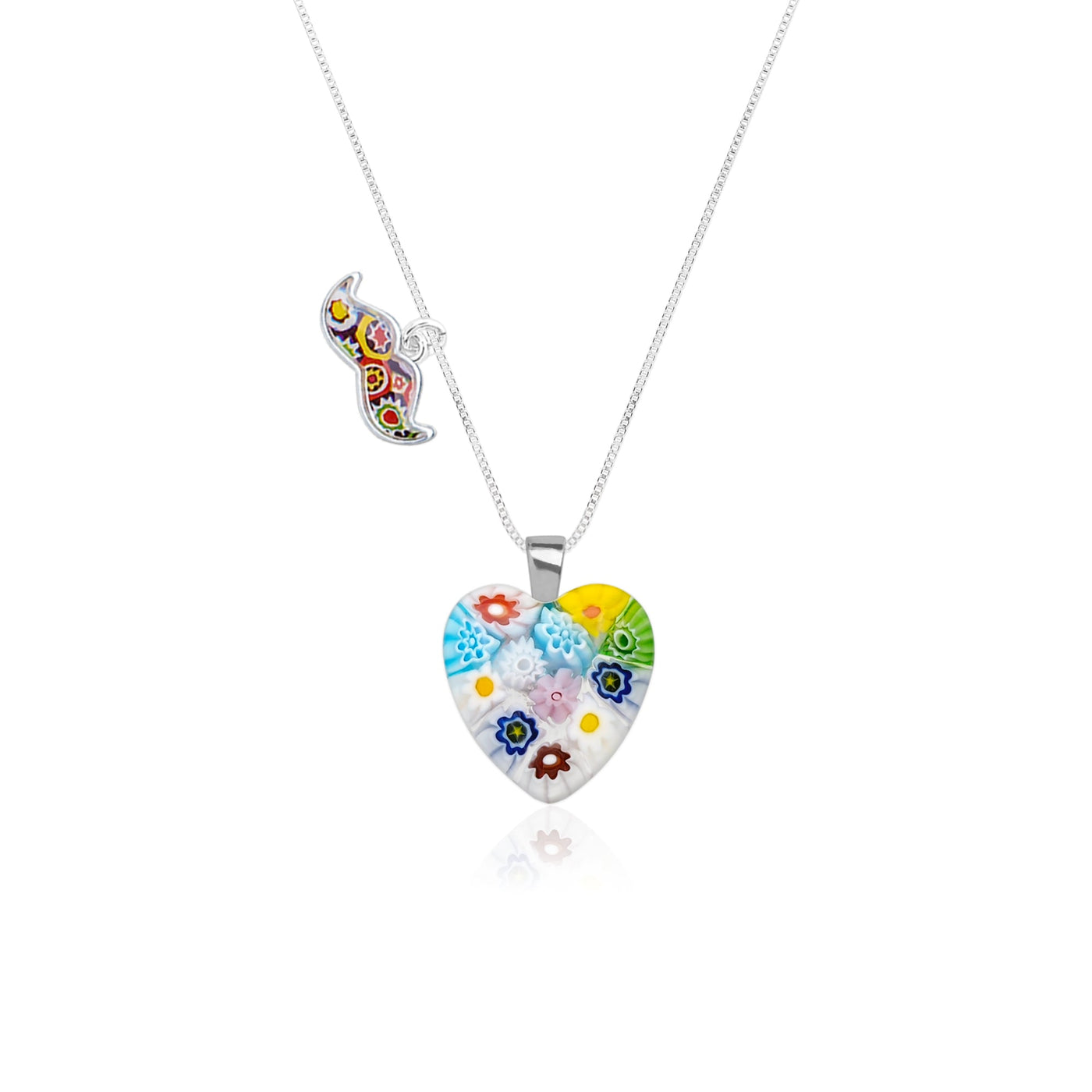 Flowers in Bloom Heart Necklace - 0.85mm 925 Sterling Silver - Pendant Necklace