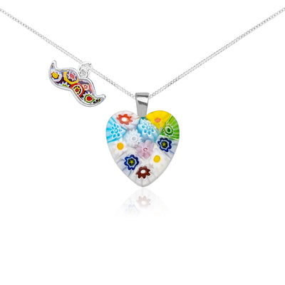 Flowers in Bloom Heart Necklace - 0.85mm 925 Sterling Silver - Pendant Necklace