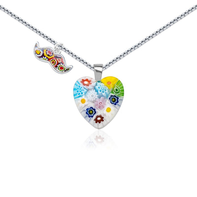 Flowers in Bloom Heart Necklace - 0.85mm 925 Sterling Silver - Pendant Necklace