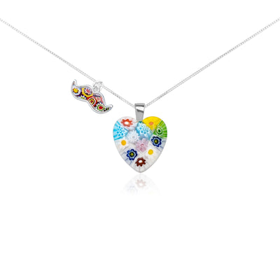 Flowers in Bloom Heart Necklace - 1mm 925 Sterling Silver [+USD10.00] - Pendant Necklace