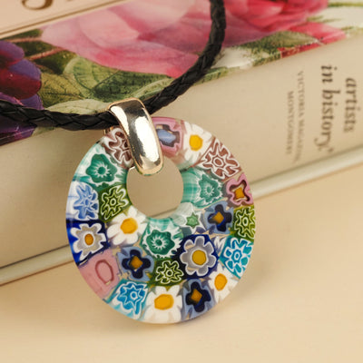 Full of Flowers Donut Pendant - Black Leather - Pendant