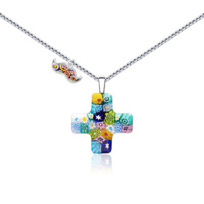 Greek Cross in Bloom Necklace - 1.2mm 925 Sterling Silver - Pendant Necklace