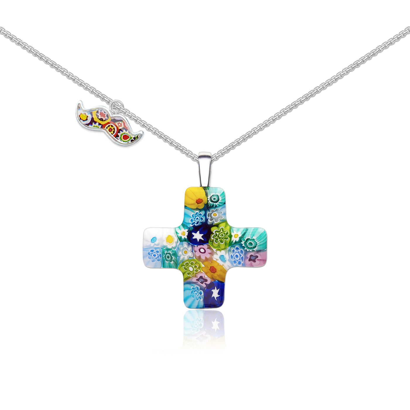 Greek Cross in Bloom Necklace - 1.2mm 925 Sterling Silver - Pendant Necklace