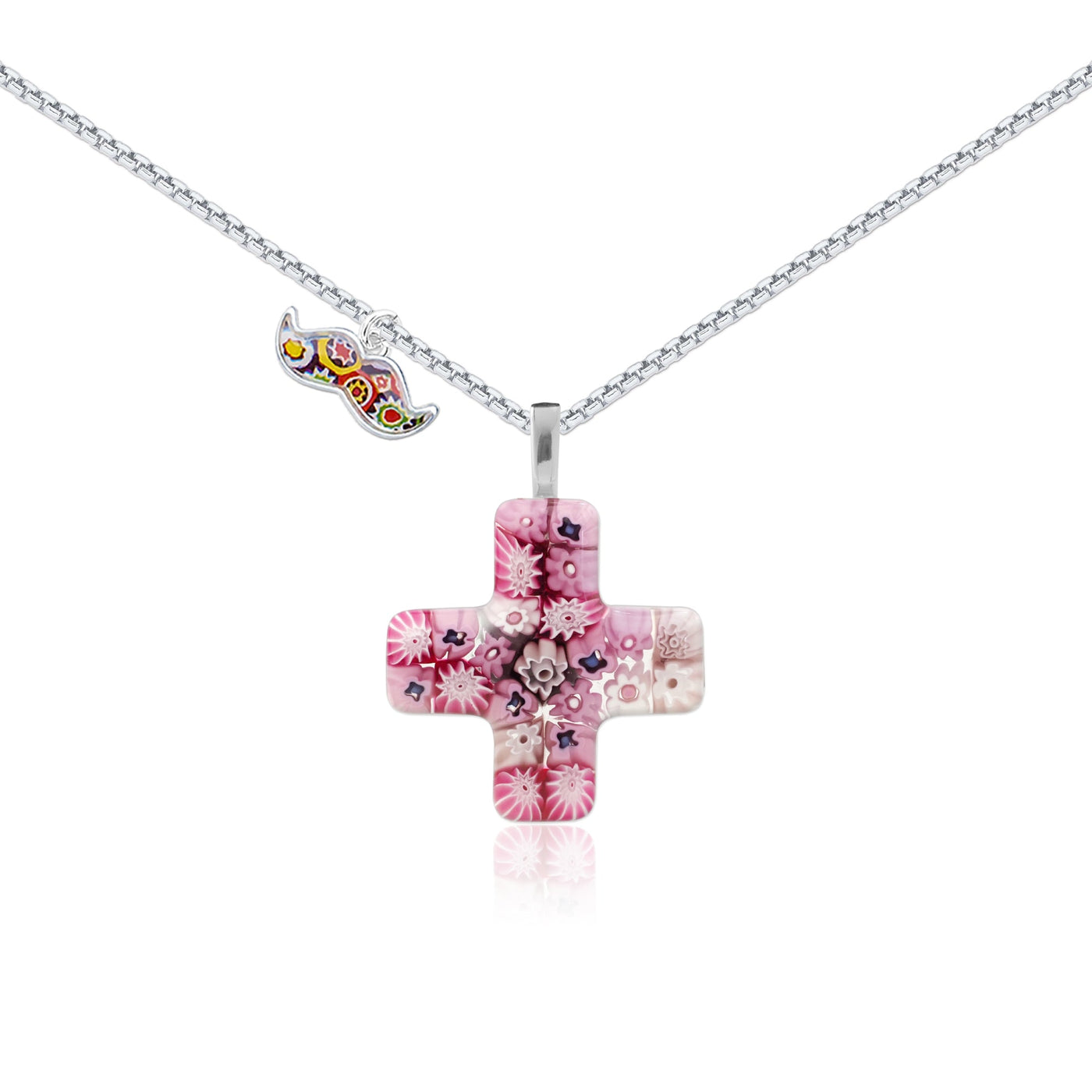 Greek Cross in Bloom Necklace - 1.2mm 925 Sterling Silver - Pendant Necklace