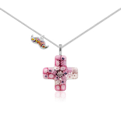 Greek Cross in Bloom Necklace - 1.2mm 925 Sterling Silver - Pendant Necklace