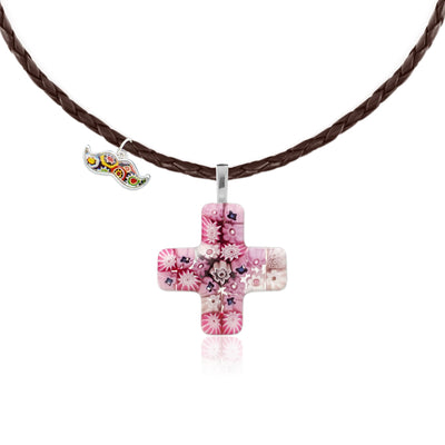 Greek Cross in Bloom Necklace - Leather - Pendant Necklace