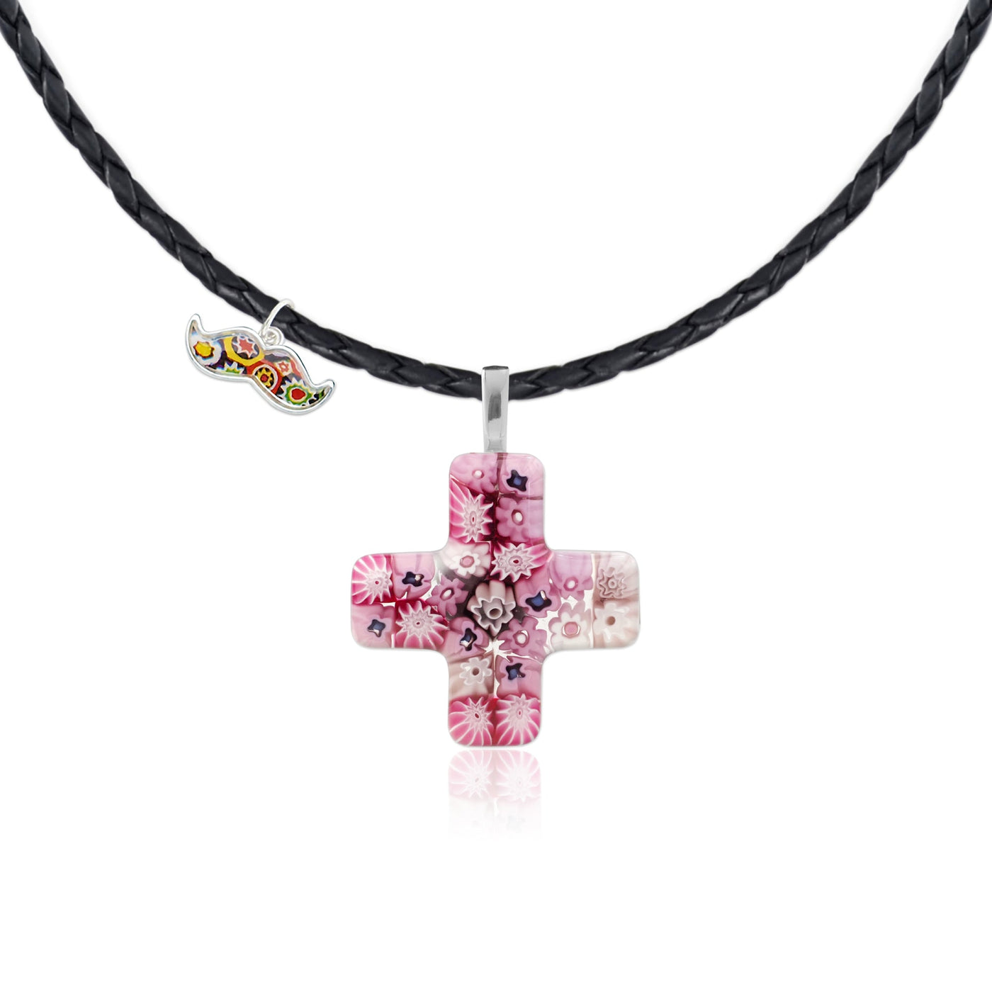 Greek Cross in Bloom Necklace - Leather - Pendant Necklace