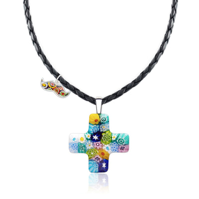 Greek Cross in Bloom Necklace - Leather - Pendant Necklace