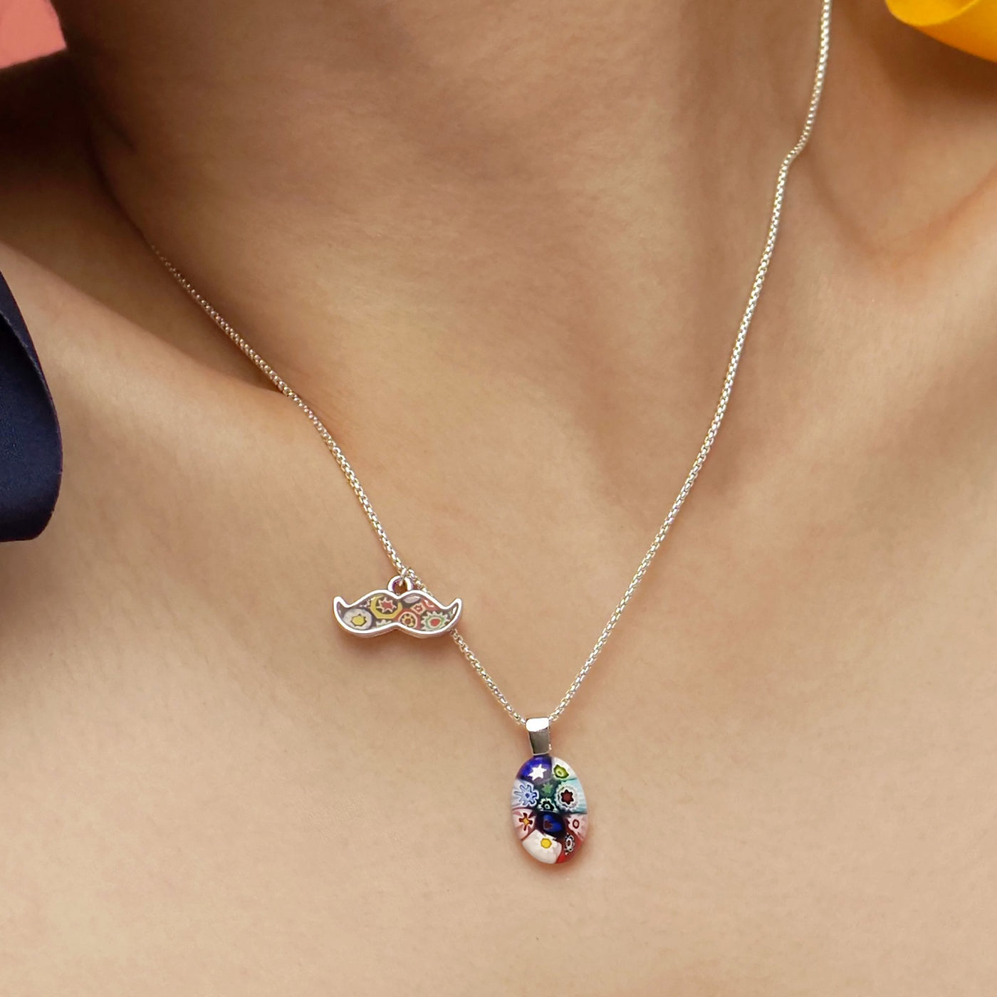 Oval in Bloom Necklace - 1.3mm Anti-Tarnish Silver [+USD25.00] - Pendant Necklace