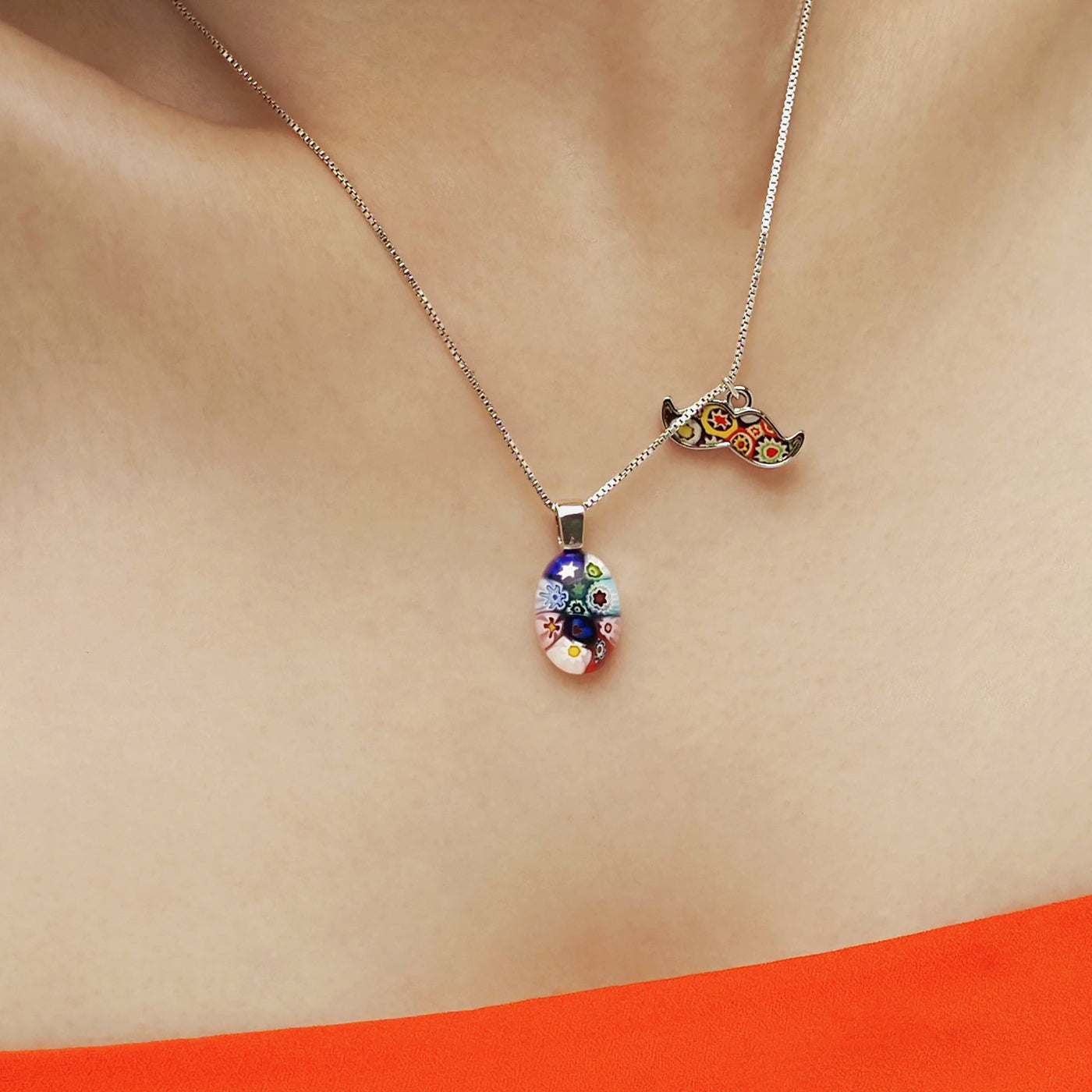 Oval in Bloom Necklace - 1.3mm Anti-Tarnish Silver [+USD25.00] - Pendant Necklace