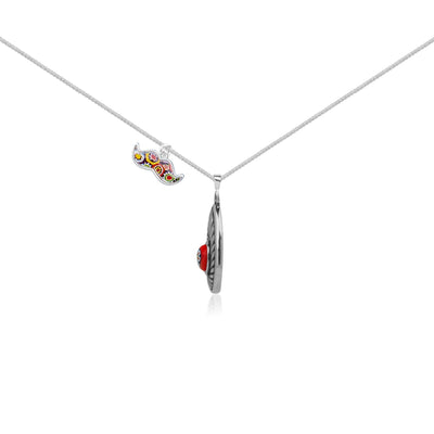 Single Flower Tear Necklace - Red with Star - Pendant Necklace