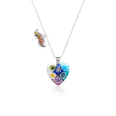 Six in Bloom Heart Necklace - 0.85mm 925 Sterling Silver - Pendant Necklace