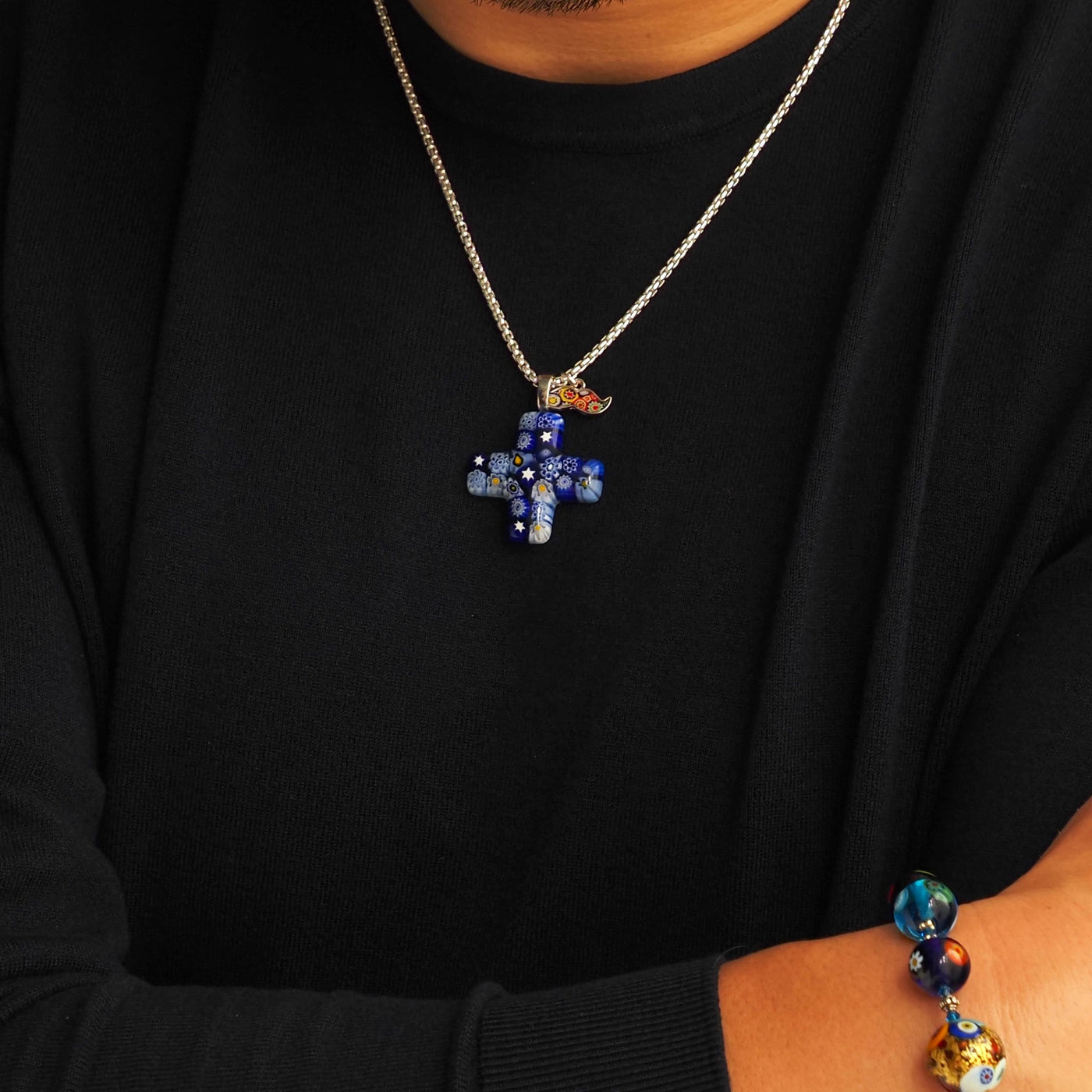 Starry Night x Greek Cross Necklace - Leather - Pendant Necklace