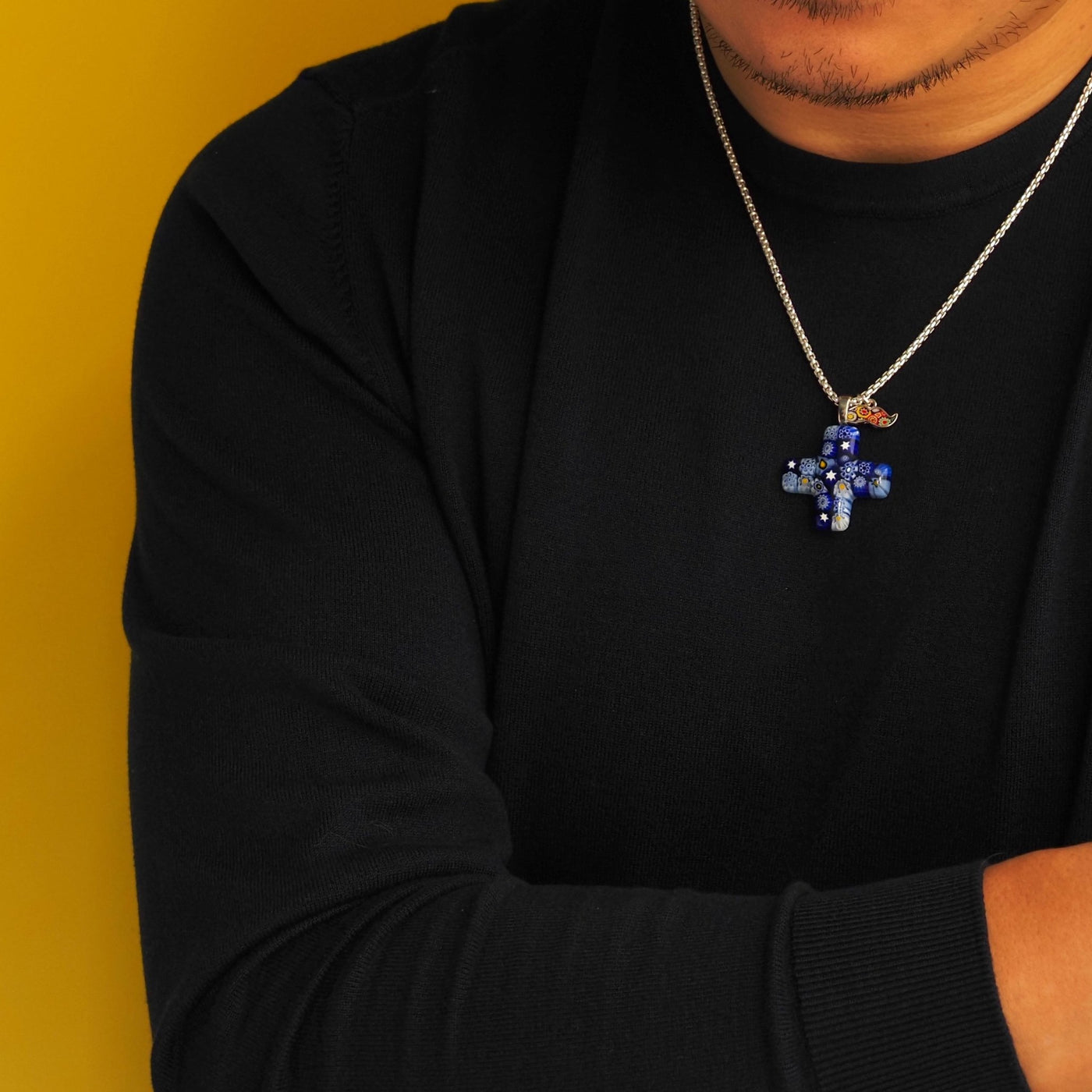 Starry Night x Greek Cross Necklace - Leather - Pendant Necklace