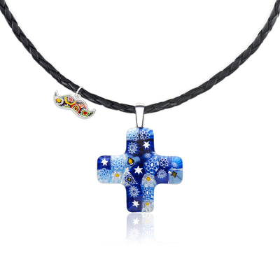 Starry Night x Greek Cross Necklace - Leather - Pendant Necklace