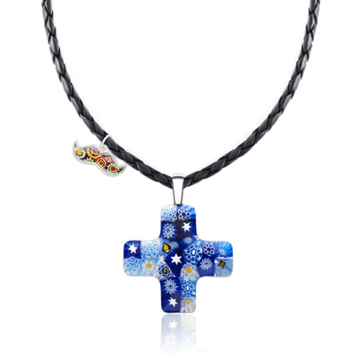 Starry Night x Greek Cross Necklace - Leather - Pendant Necklace