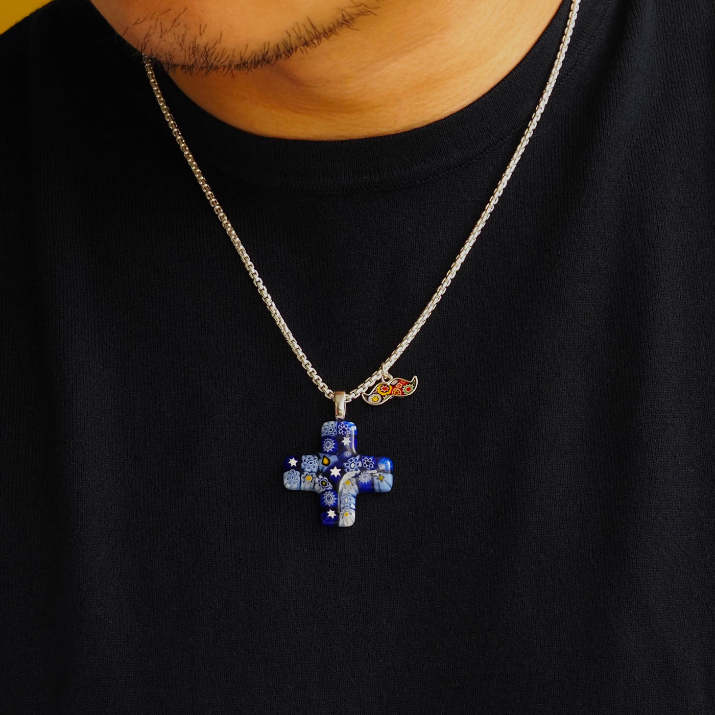 Starry Night x Greek Cross Necklace - Leather - Pendant Necklace