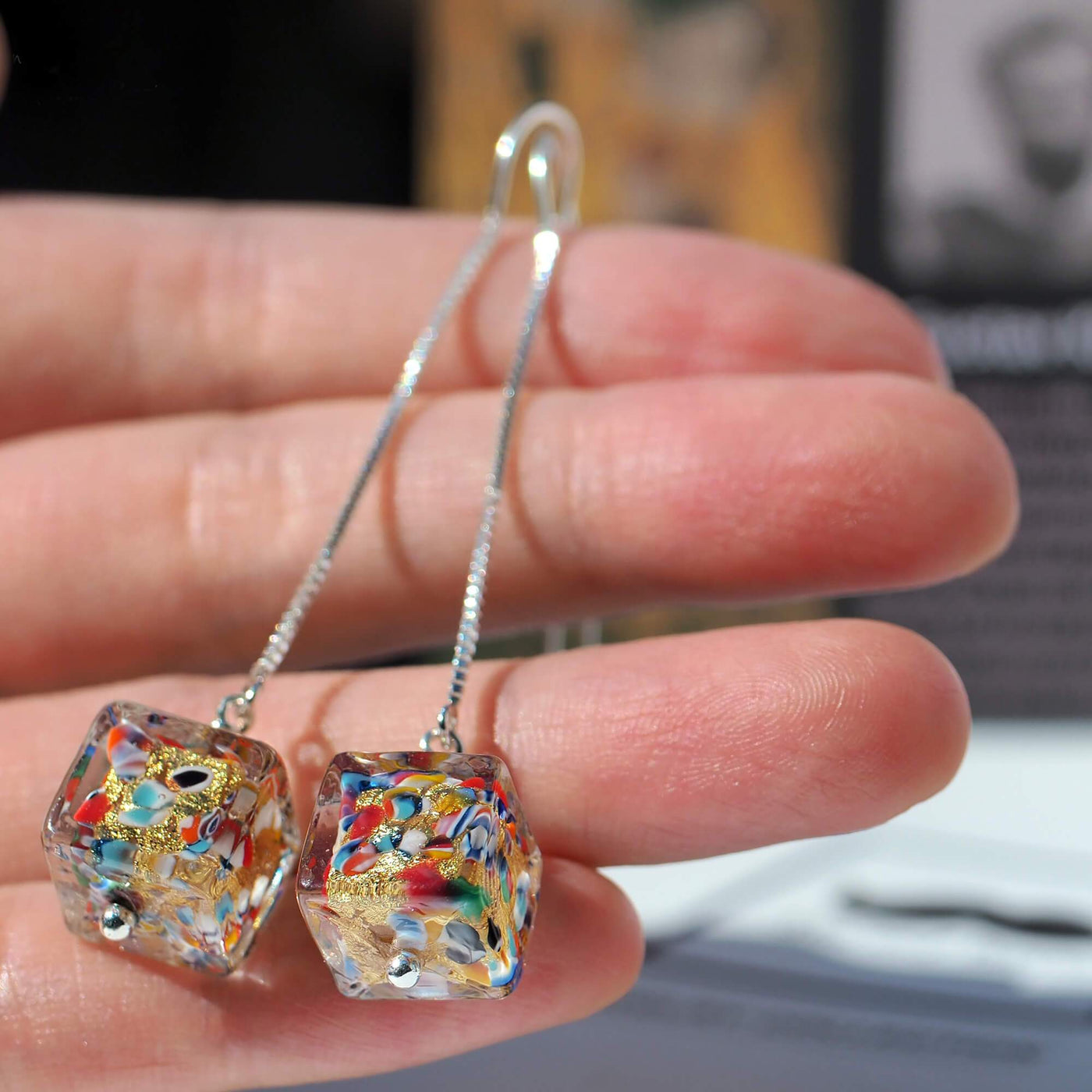THE KISS | Bling Square Dangle Earrings - A pair of gold - Earrings