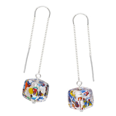 THE KISS | Bling Square Dangle Earrings - A pair of silver - Earrings