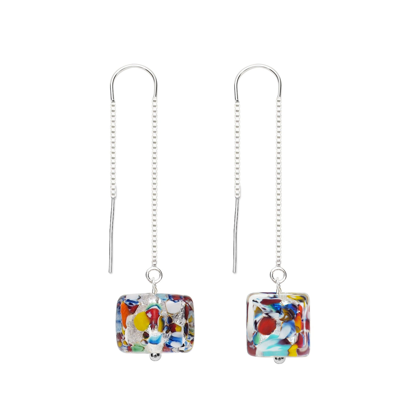 THE KISS | Bling Square Dangle Earrings - A pair of silver - Earrings