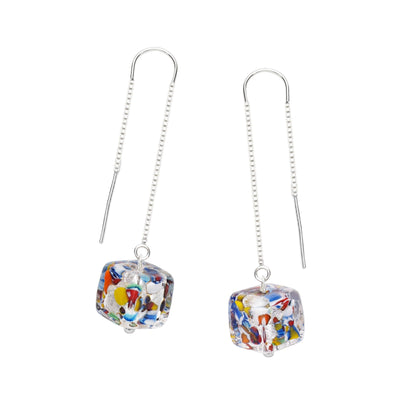 THE KISS | Bling Square Dangle Earrings - A pair of silver - Earrings