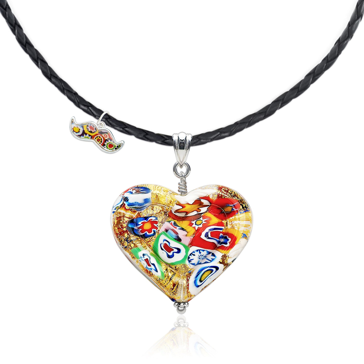 THE KISS | Classic Gold Double Heart Pendant - Leather - Pendant Necklace